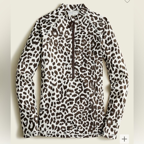J. Crew Other - EUC J. Crew Brown Cream Leopard Rash guard Top Swim L Large UPF 50+​​​